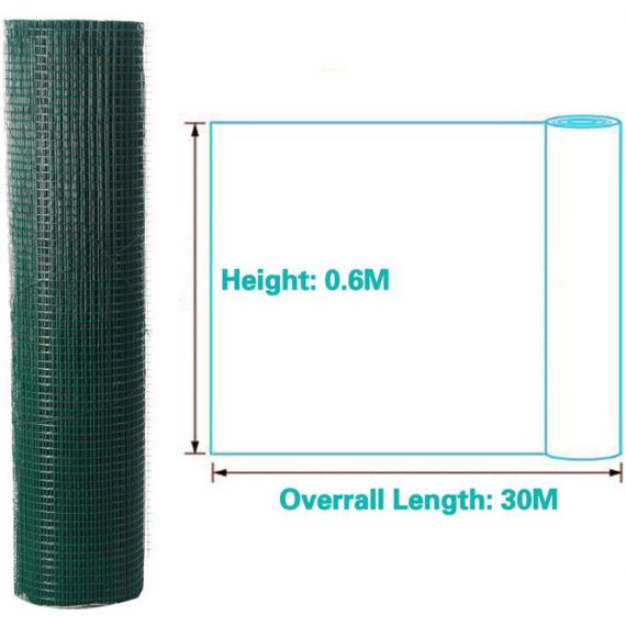 Axhup - Wire Mesh Roll, 30 x 0.6M pvc Coated Wire Mesh, Fencing Dipped Galvanized Netting for Chicken Coop Rabbit (Green) U1K86648413 5080300195809