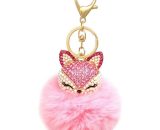 Faux Rabbit Fur Pom Pom Keychain Fashion Fox Head Key Ring with Rhinestone for Women Bag, School Bag, Mobile Phone or Car Pendant (Pink) YBD020237LZR 9349843246178