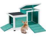 Rabbit House, Rabbits, Guinea Pigs, Outside and Inside Use, Rodent House, HxWxD: 42x34x62 cm, Turquoise/White - Relaxdays 10041251_0_GB 4052025412517