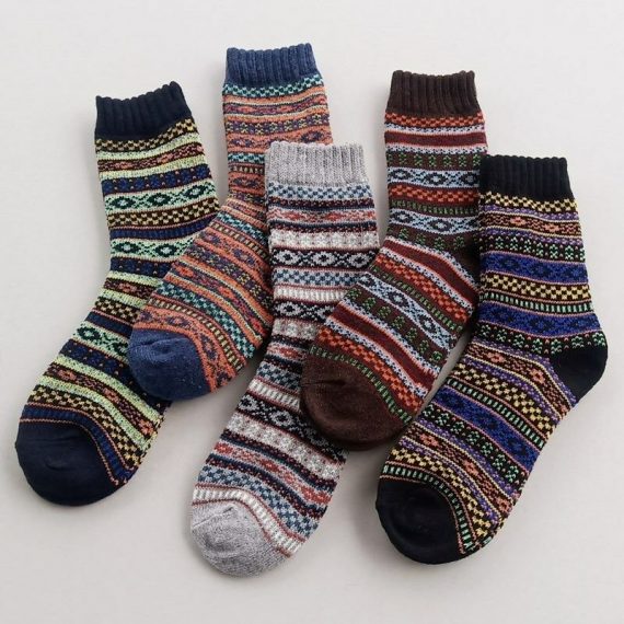 5 pairs of autumn and winter vintage rabbit wool socks ethnic style warm socks (diamond grid) YZO83732WSS 9489662961132
