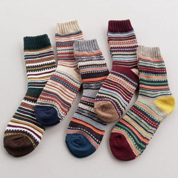 5 pairs of autumn and winter vintage rabbit wool socks ethnic wind warm socks (stripes) YZO83731WSS 9489662961125
