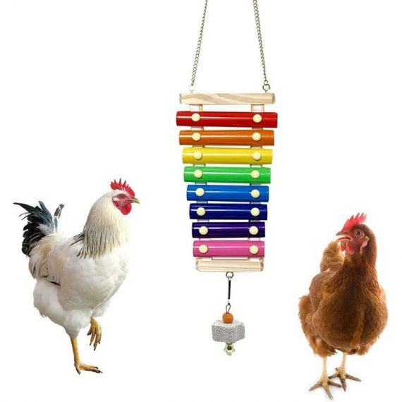Chicken Xylophone Toy for Hens Suspensible Wood Xylophone Toy with 8 Metal Keys Chicken Coop Pecking Toy with Grinding Stone (Rainbow Color) BETGB013667 9085686248374