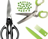 Multifunction Kitchen Scissors for Cutting Chicken Poultry Fish Meat, 5 Blade Cutting Scissors Herb Scissors with Cleaning Comb for Mincing Chives QE-18972
