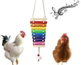 Chicken Xylophone Toy Wood Hen Musical Toy Chicken Bird Pecking Toy with 8 Metal Keys and Grinding Stone for Chicken Coop Cages Mano-ZQUKKF-0386 6273996114158