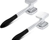 Heavy Duty Double Sided Aluminum Meat Tenderizer Hammer 140 Spikes and Flat Surface for Chicken, Meat, Layers, Kitchen Mallet - Black Handle - Langray MM006733 9041180915563