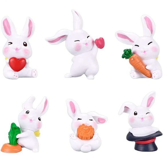 6pcs Cake Topper Rabbit Ornaments Chic Rabbits Garden Figurines Decoration, pvc Easter Bunny Table Decorations Ornaments for Spring or Home YZO90789LJM 9489663013823