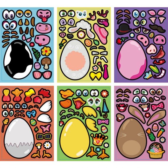 24 Sheets Create Your Own Easter Stickers, Make Rabbit Ear Egg Stickers for Kids, 6 Styles Stickers, LYH-664 3663851632843