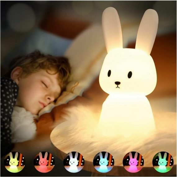 Rabbit Night Light Baby Touch 7 Colors usb Rechargeable Can Be Timed Night Light Child Deco Lamp For Decoration Christmas Kid Room Birthday Gift MN001772GB 9457888563423