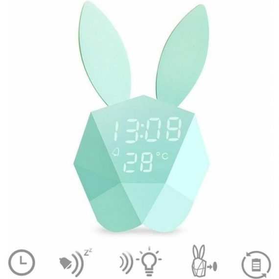 Flkwoh - Cute Rabbit Led Night Light Bedside Lamp+Alarm Clock Built-in Function Lithium Battery Led Voice Activated Christmas Gift For Kids,Girls,Baby 9uk17282-YM1223 9347973014568