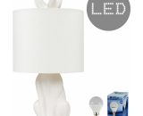 Minisun - Ceramic Rabbit Table Lamp - Matt White - Including led Bulb 2632 5016529026327