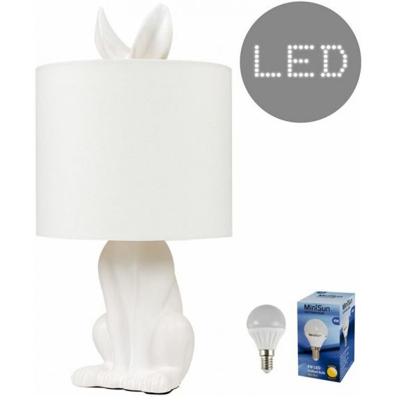 Minisun - Ceramic Rabbit Table Lamp - Matt White - Including led Bulb 2632 5016529026327