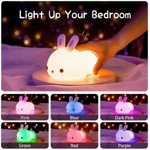 Kids Night Light Rabbit Girl Night Light Portable Electric usb Rechargeable led Night Lamp Multi Color Luminous Birthday Gift MODOU 794 6273998105253