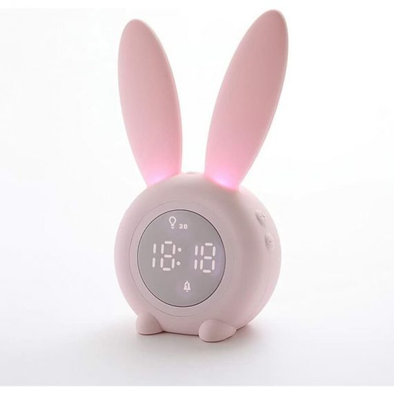 Pink Rabbit Alarm Clock for Kids Creative LED Rabbit Night Light Touch and Rechargeable Sleep Trainer for Boys Girls Bedroom,Pink Nce-19986 6931903031706