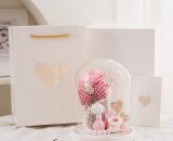 Valentine's Day Rose Eternal Preserved Flower Finished Glass Cover Gift Box for Girlfriend Wife Birthday (Rabbit, Pink) - Flkwoh 9uk18927-HS0128 9347973035952
