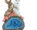 Couple solar lights rabbit ornaments outdoor resin crafts lawn villa decorations off-white BRU-20133 6286582867758
