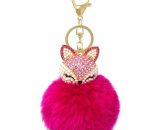 Rhinestone Faux Rabbit Fur Pompom Keychain for Women's Bag, School Bag, Mobile Phone or Car Pendant (Rose Red) YBD020239LZR 9349843246192
